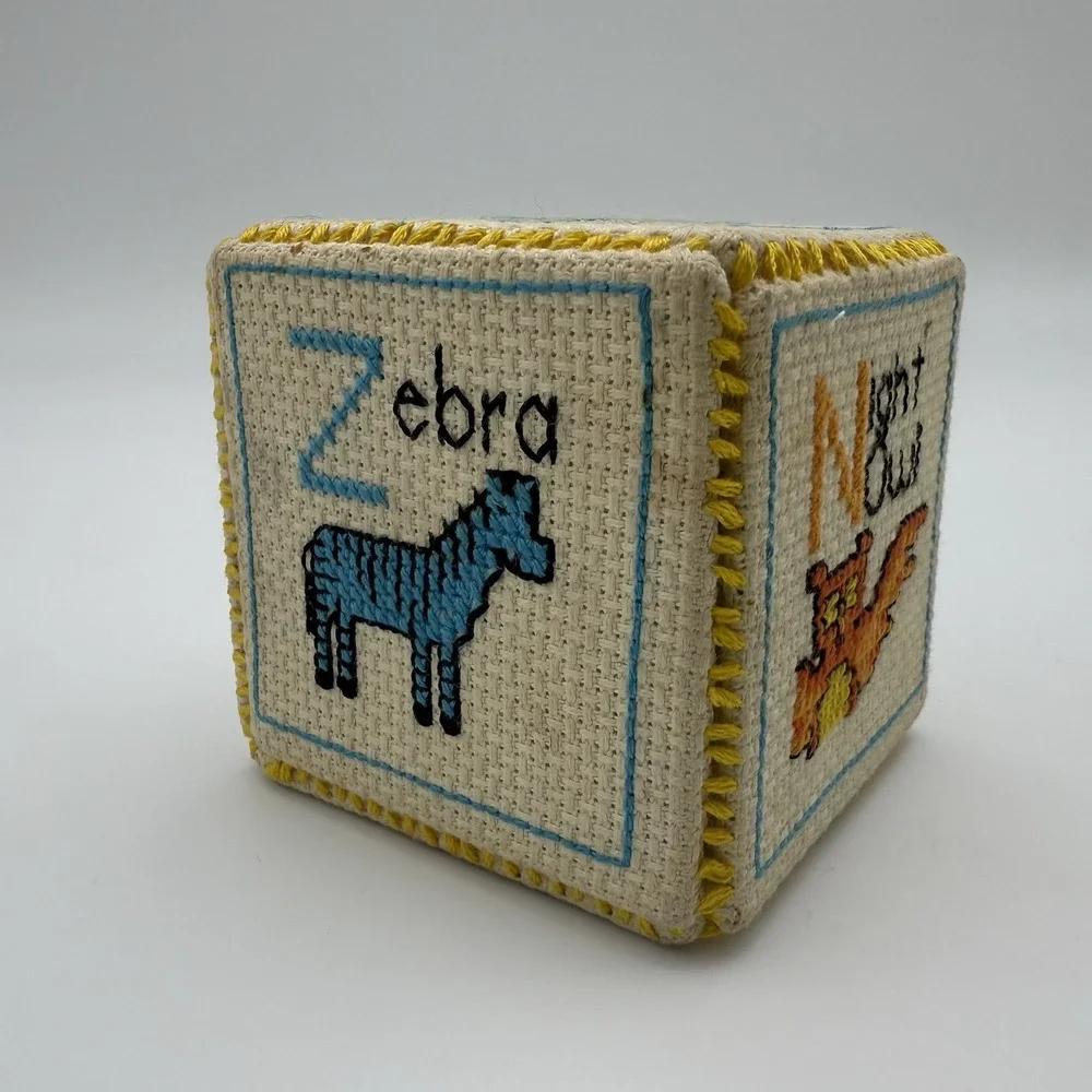 Needlepoint Hand Stitched Letter Picture Cubes Kids Decor 1 Cube Nursery Decor‎